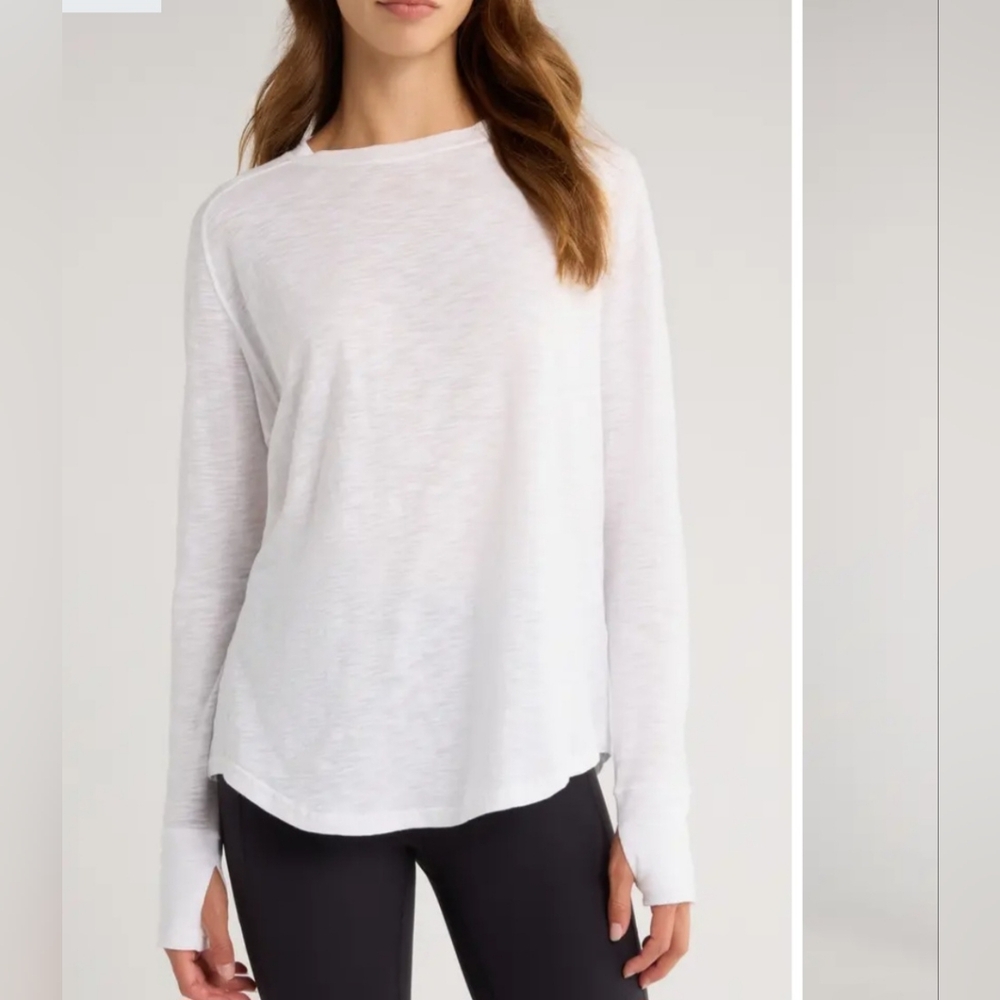 Z By Zella Relaxed Slub Washed long-sleeve thumb hole tee NWOT sz M white *flaw